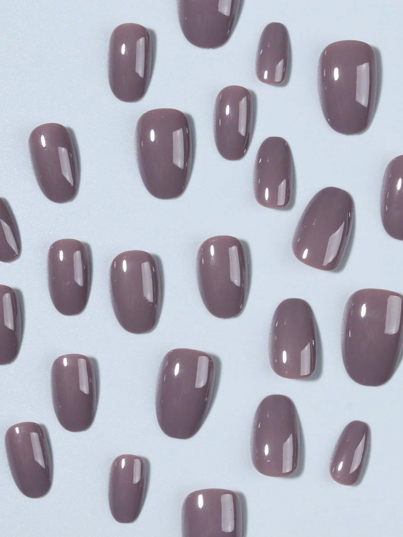 اظافر تركيب قصيرة بشكل لوزي باللون البنفسجي - طقم اظافر تركيب 24 قطعة مع مبرد - Image 2